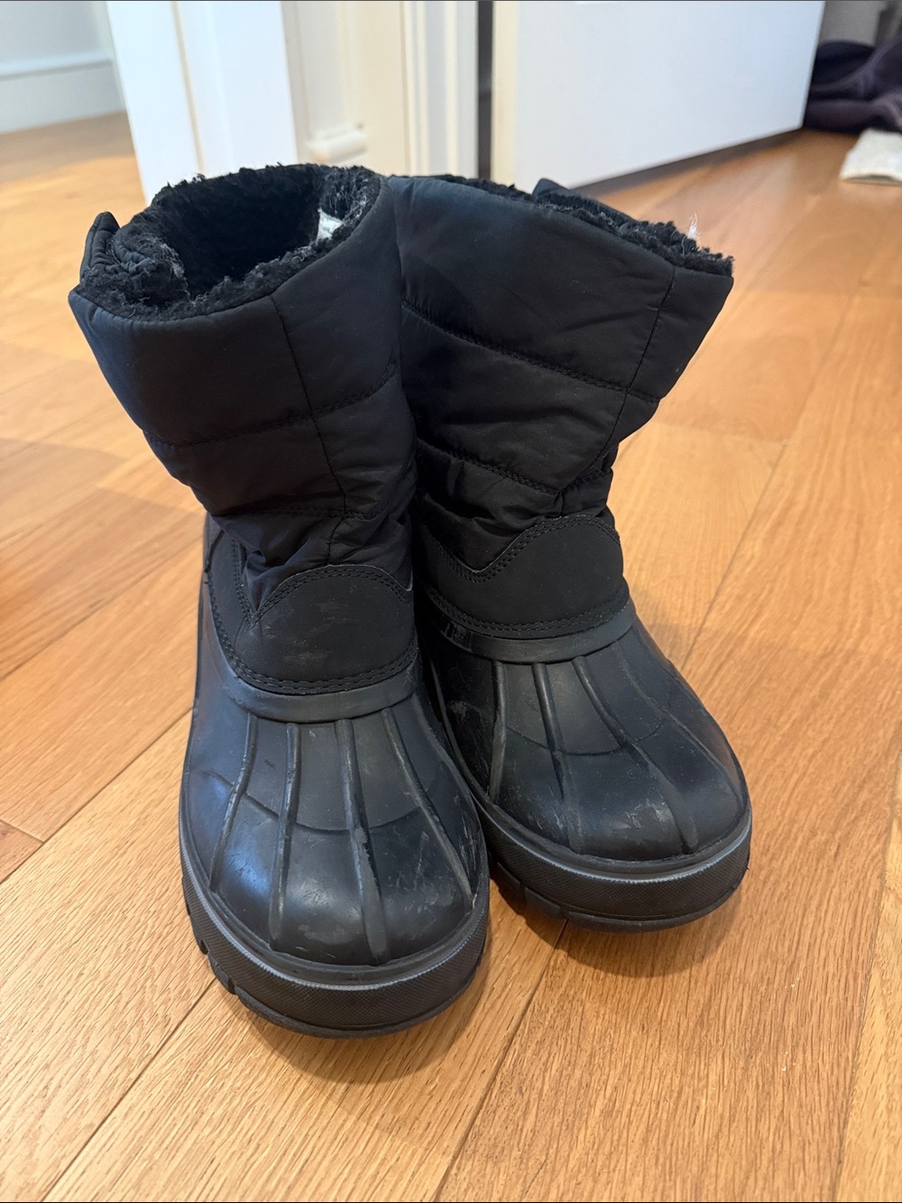 Lands End Kids Black Winter Snow Boots - Cozy Fleece Thinsulate Lining Size 7